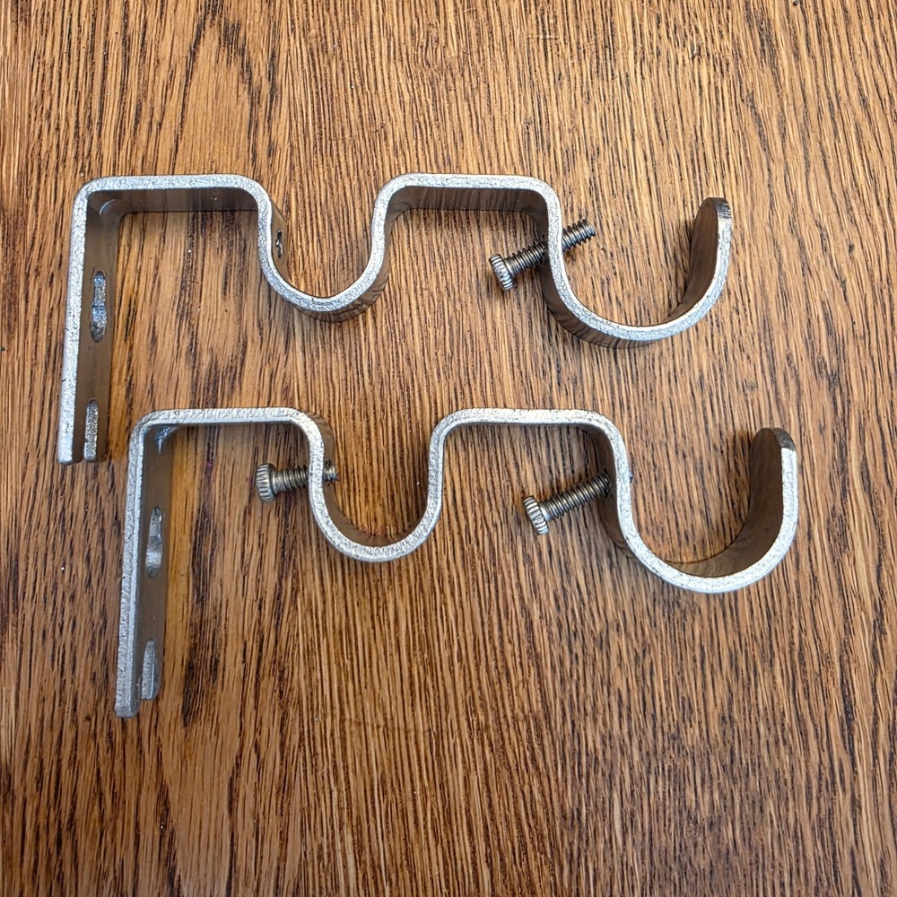 Brushed Nickel Double Curtain Rod‎ Brackets Wall Mount Silver Set of 2